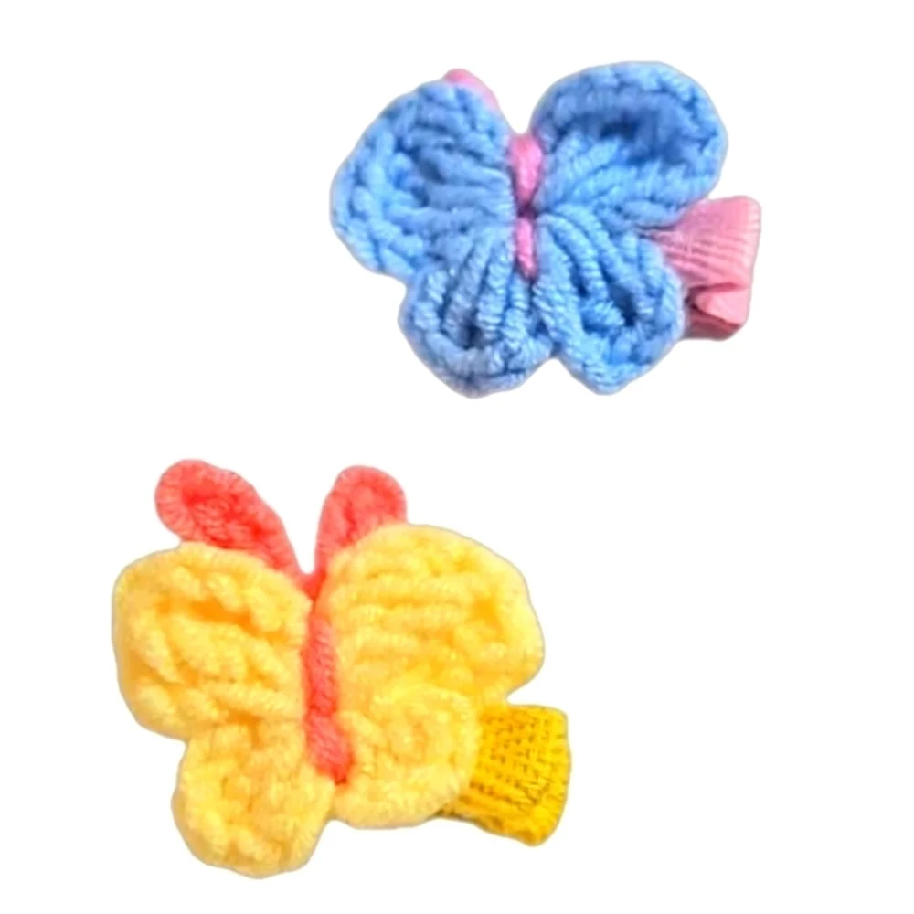 Hand Crafted Hand Knit Crochet Butterfly Hair Clip blue-yellow 1